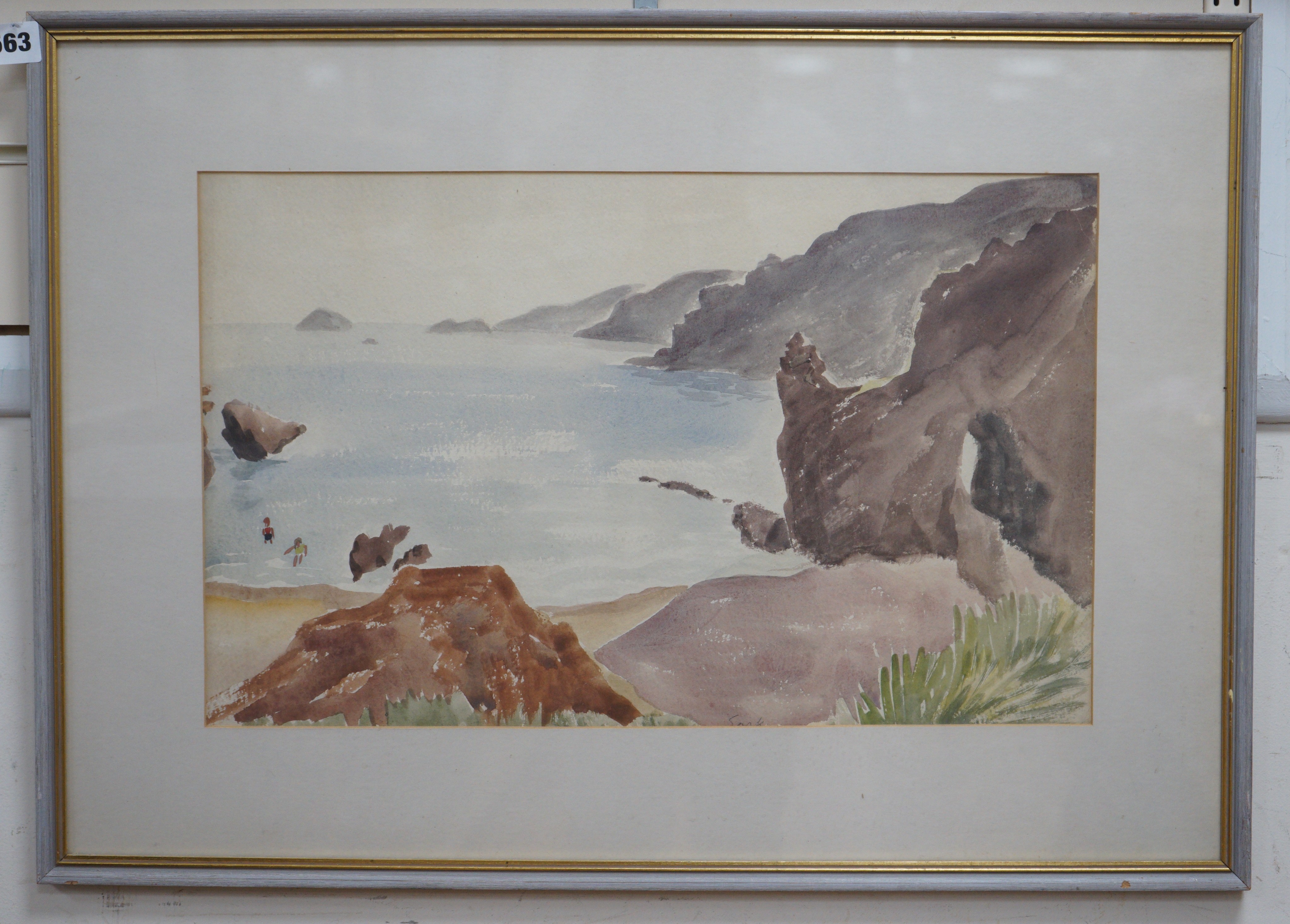 Guy Malet (1900-1973), watercolour, 'Beach scene, Sark', 30 x 49cm